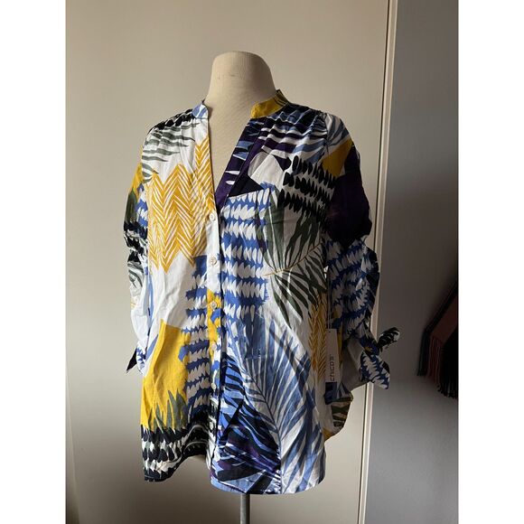 NWT Chicos Mixed folliage print cotton blouse size XLarge - Picture 5 of 9